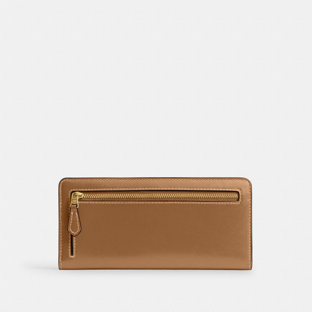 COACH®,Essential Slim Wallet,Calfskin Leather,Continental,Bi Fold,Metal,Logo,Casual,Brown,Back View