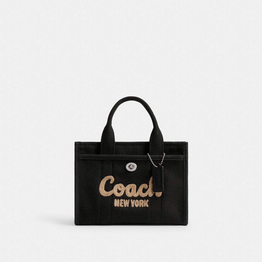 COACH®,Cargo Tote Bag 20,Cotton,Crossbody,Stripe,Sustainable,Silver Metal,Casual,Black,Front View image number 0