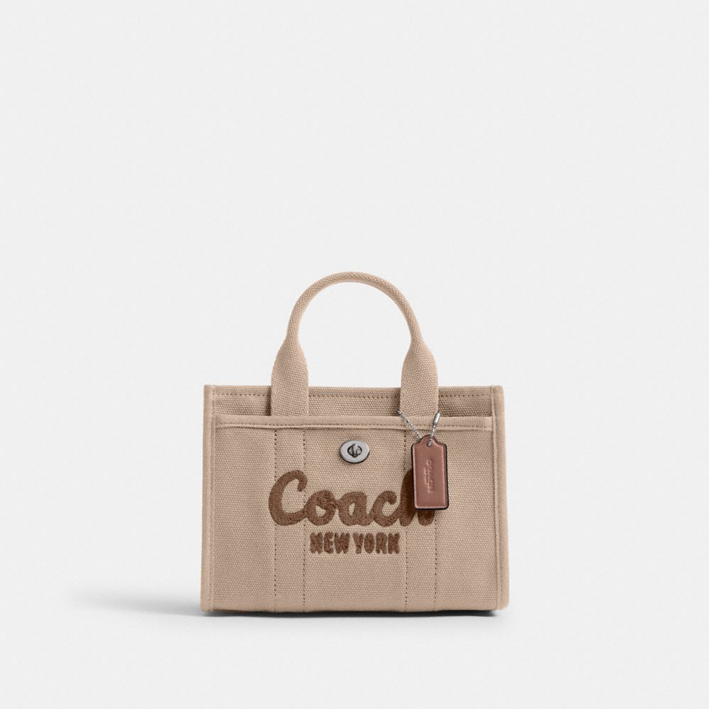 COACH®,Cargo Tote Bag 20,Cotton,Crossbody,Stripe,Sustainable,Silver Metal,Casual,Beige,Front View