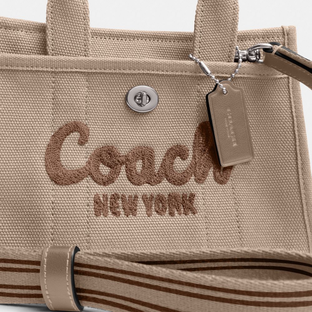 COACH®,Cargo Tote Bag 20,Cotton,Crossbody,Stripe,Sustainable,Silver Metal,Casual,Beige,Closer View