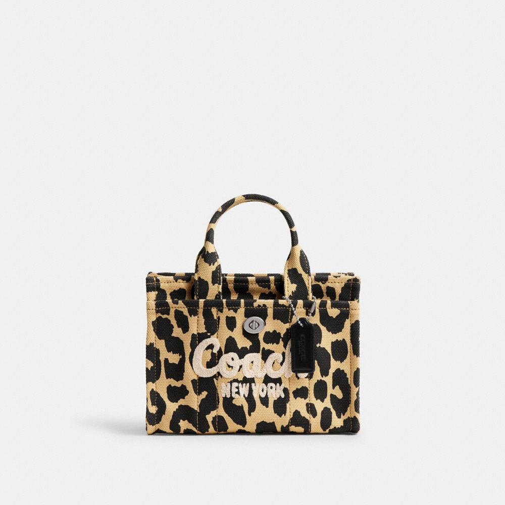 COACH®,Cargo Tote Bag 20 With Leopard Print,Cotton,Crossbody,Adjustable,Silver Metal,Casual,Multi Color,Front View