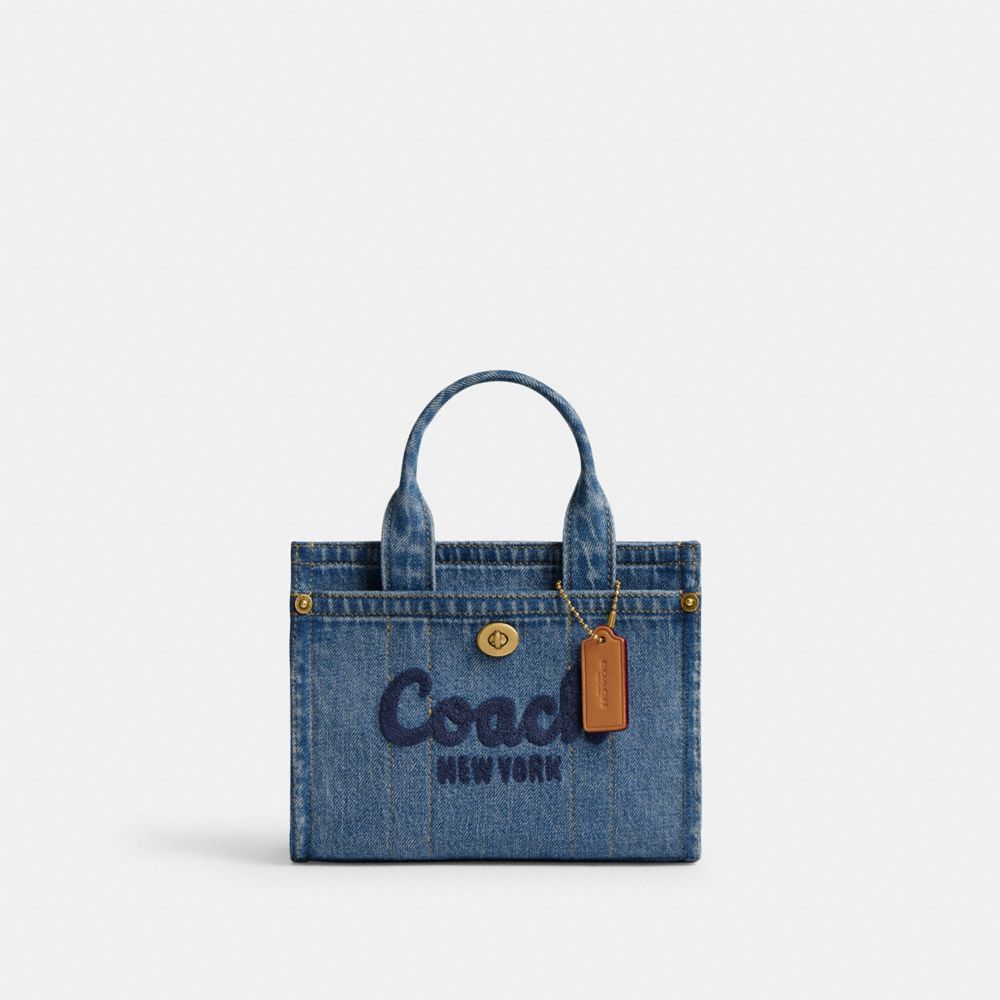 COACH®,Cargo Tote Bag 20,Cotton,Crossbody,Embroidered,Sustainable,Brass,Casual,Blue,Front View