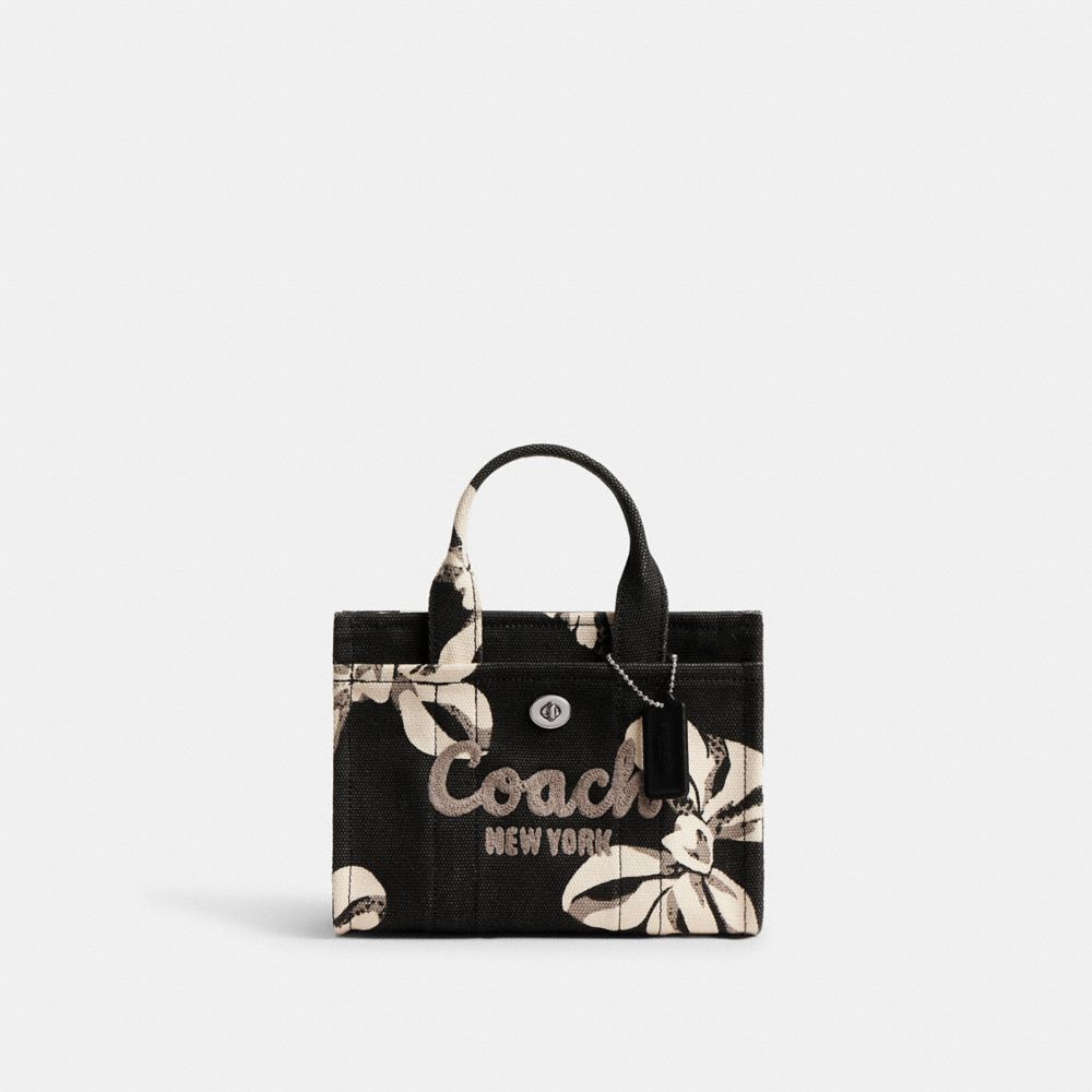 COACH®,Cargo Tote Bag 20 With Bow Print,Cotton,Crossbody,Sustainable,Silver Metal,Casual,Black,Front View