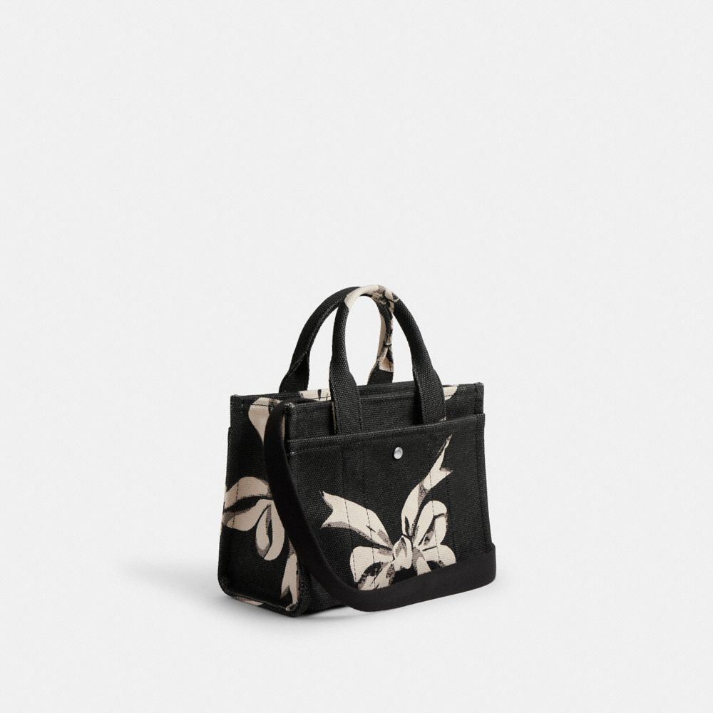COACH®,Cargo Tote Bag 20 With Bow Print,Cotton,Crossbody,Sustainable,Silver Metal,Casual,Black,Angle View