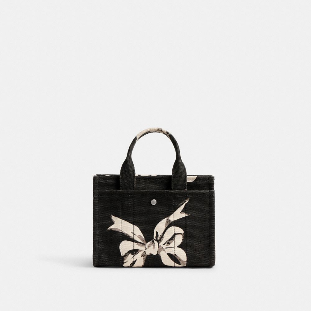 COACH®,Cargo Tote Bag 20 With Bow Print,Cotton,Crossbody,Sustainable,Silver Metal,Casual,Black,Back View