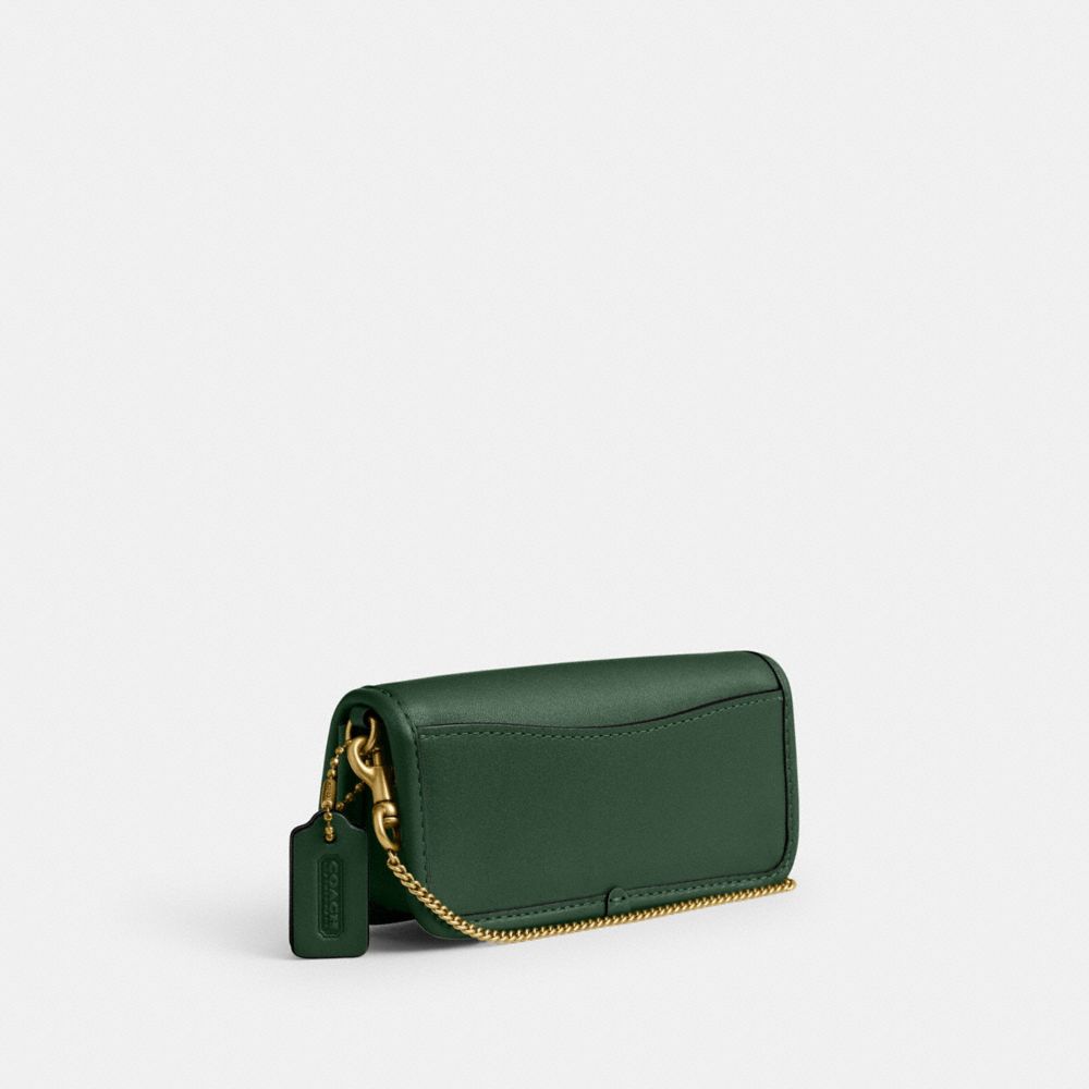 COACH®,Dinky Bag 14,Crossbody,Metal,Logo,Brass,Day Party,Emerald,Angle View