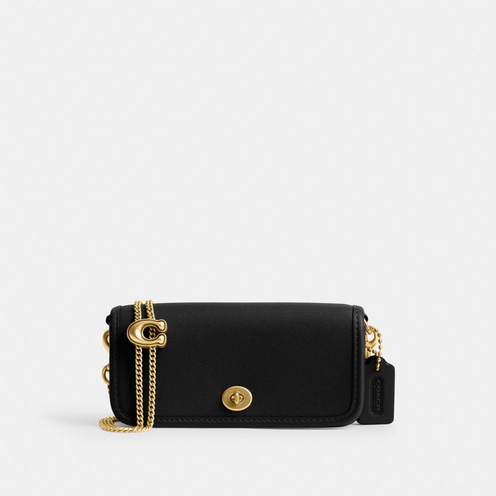 COACH®,Dinky Bag 14,Crossbody,Metal,Logo,Brass,Day Party,Black,Front View image number 0