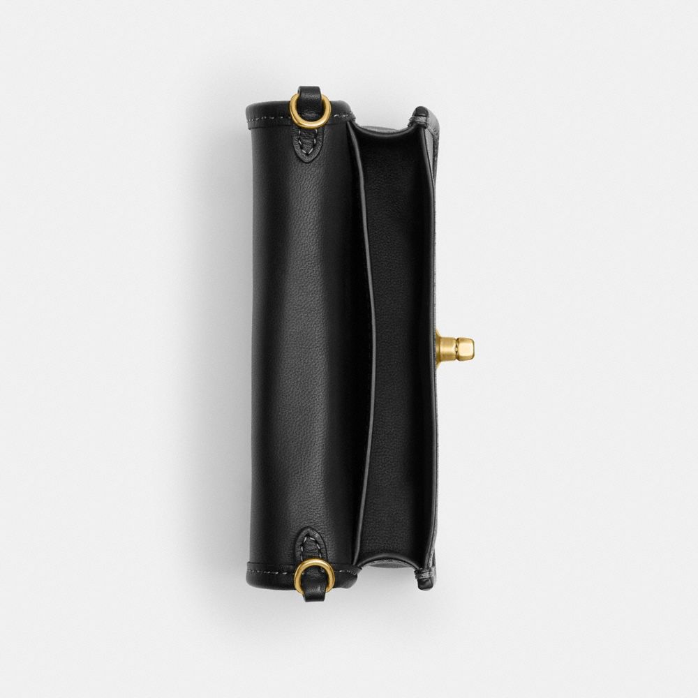 COACH®,Dinky Bag 14,Crossbody,Metal,Logo,Brass,Day Party,Black,Inside View,Top View