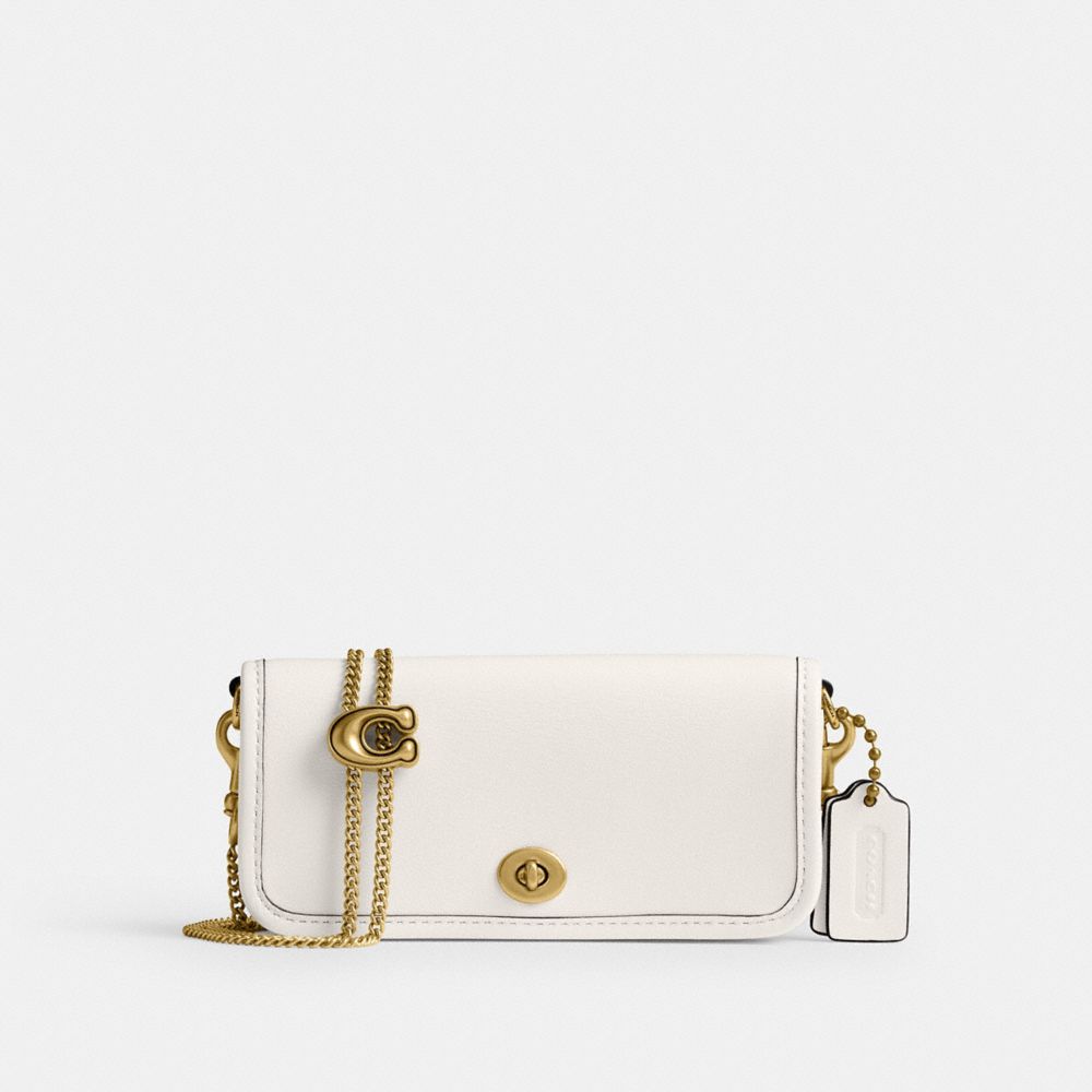 COACH®,Dinky Bag 14,Crossbody,Metal,Logo,Brass,Day Party,White,Front View