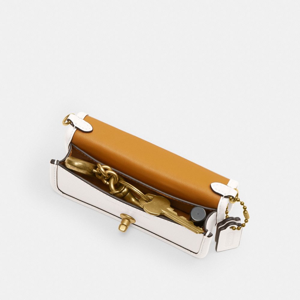 COACH®,Dinky Bag 14,Crossbody,Metal,Logo,Brass,Day Party,White,Inside View,Top View