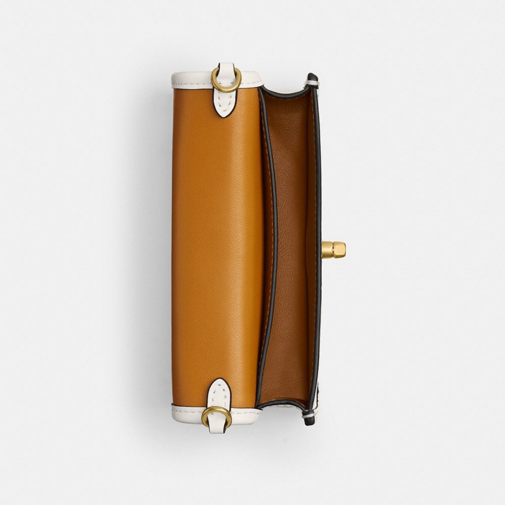 COACH®,Dinky Bag 14,Crossbody,Metal,Logo,Brass,Day Party,White,Inside View,Top View
