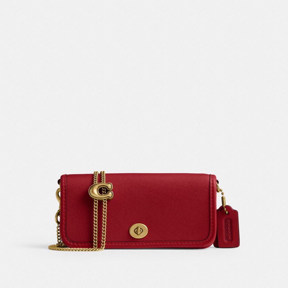 COACH®,Dinky Bag 14,Crossbody,Metal,Logo,Brass,Day Party,Maroon,Front View image number 0