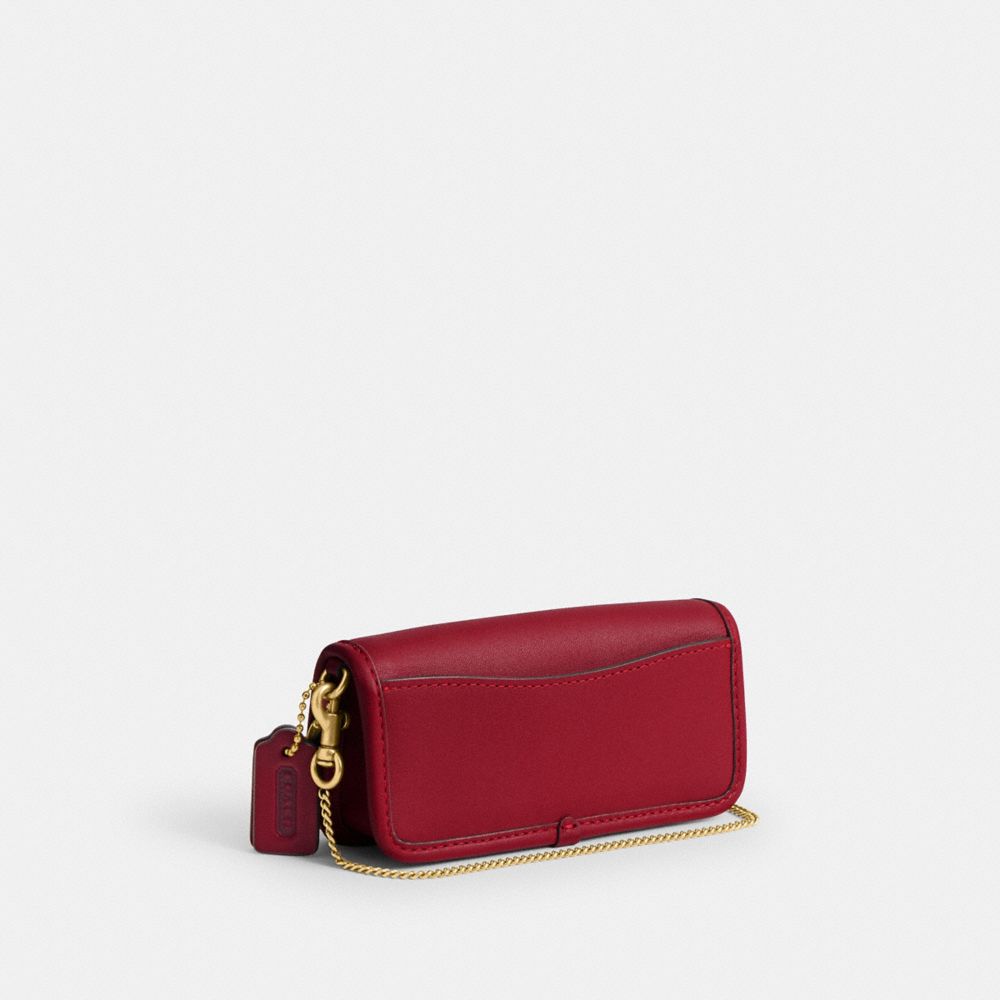 COACH®,Dinky Bag 14,Crossbody,Metal,Logo,Brass,Day Party,Maroon,Angle View