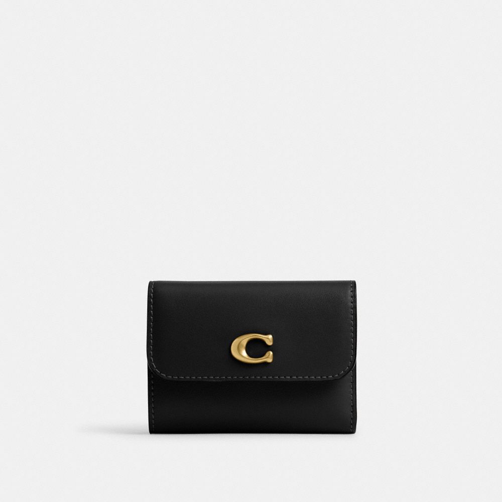 COACH®,Essential Card Holder Wallet,Calfskin Leather,Card Case,Logo,Metal,Casual,Black,Front View