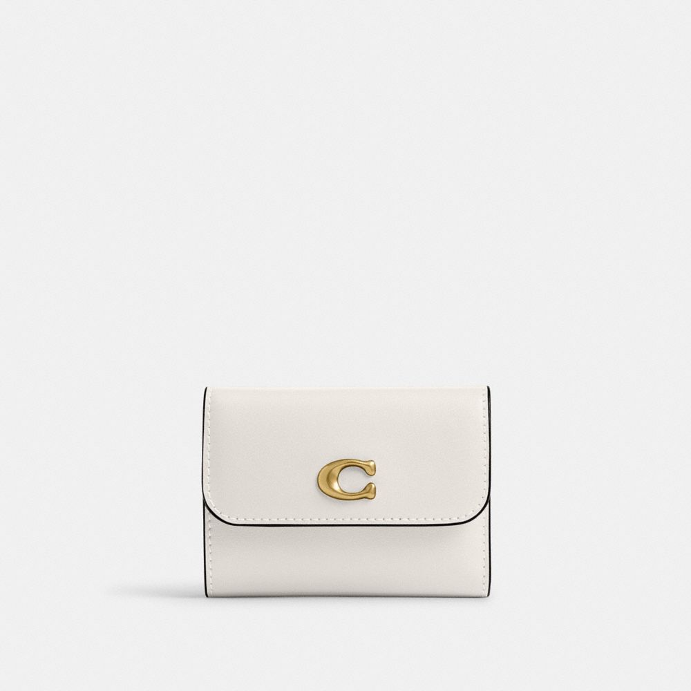 COACH®,Essential Card Holder Wallet,Calfskin Leather,Card Case,Logo,Metal,Casual,White,Front View