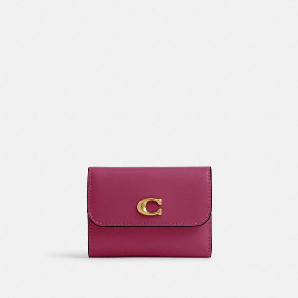 COACH®,Essential Card Holder Wallet,Calfskin Leather,Card Case,Logo,Metal,Casual,Fuchsia,Front View