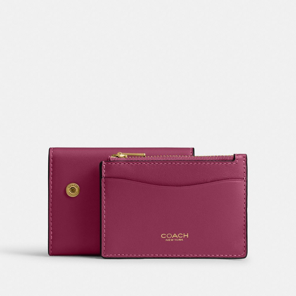 Coach Essential Card Holder Wallet In Brass/pink