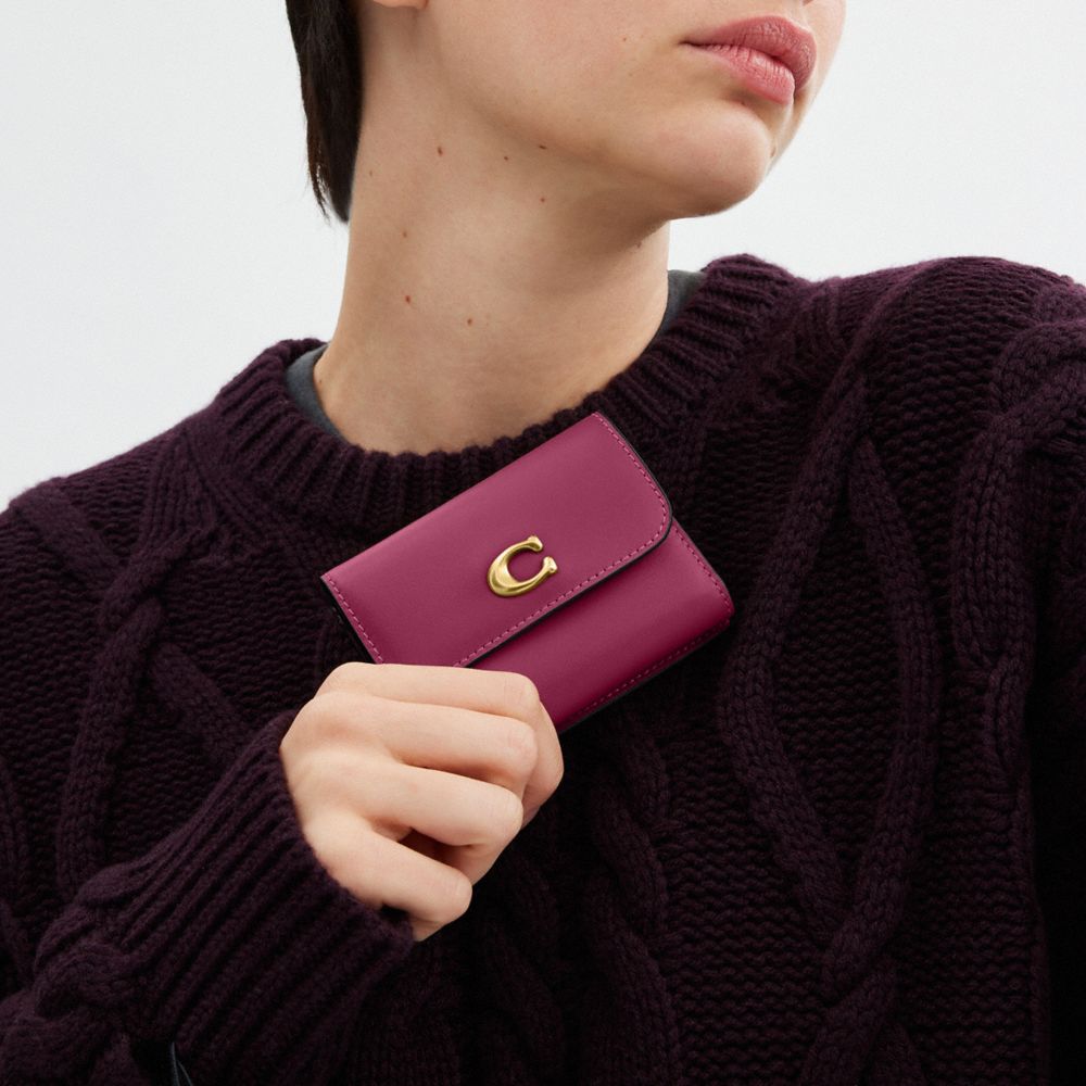 Coach Essential Card Holder Wallet In Brass/pink