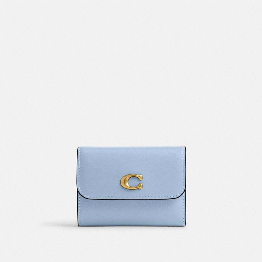 COACH®,Essential Card Holder Wallet,Calfskin Leather,Card Case,Logo,Metal,Casual,Blue,Front View image number 0