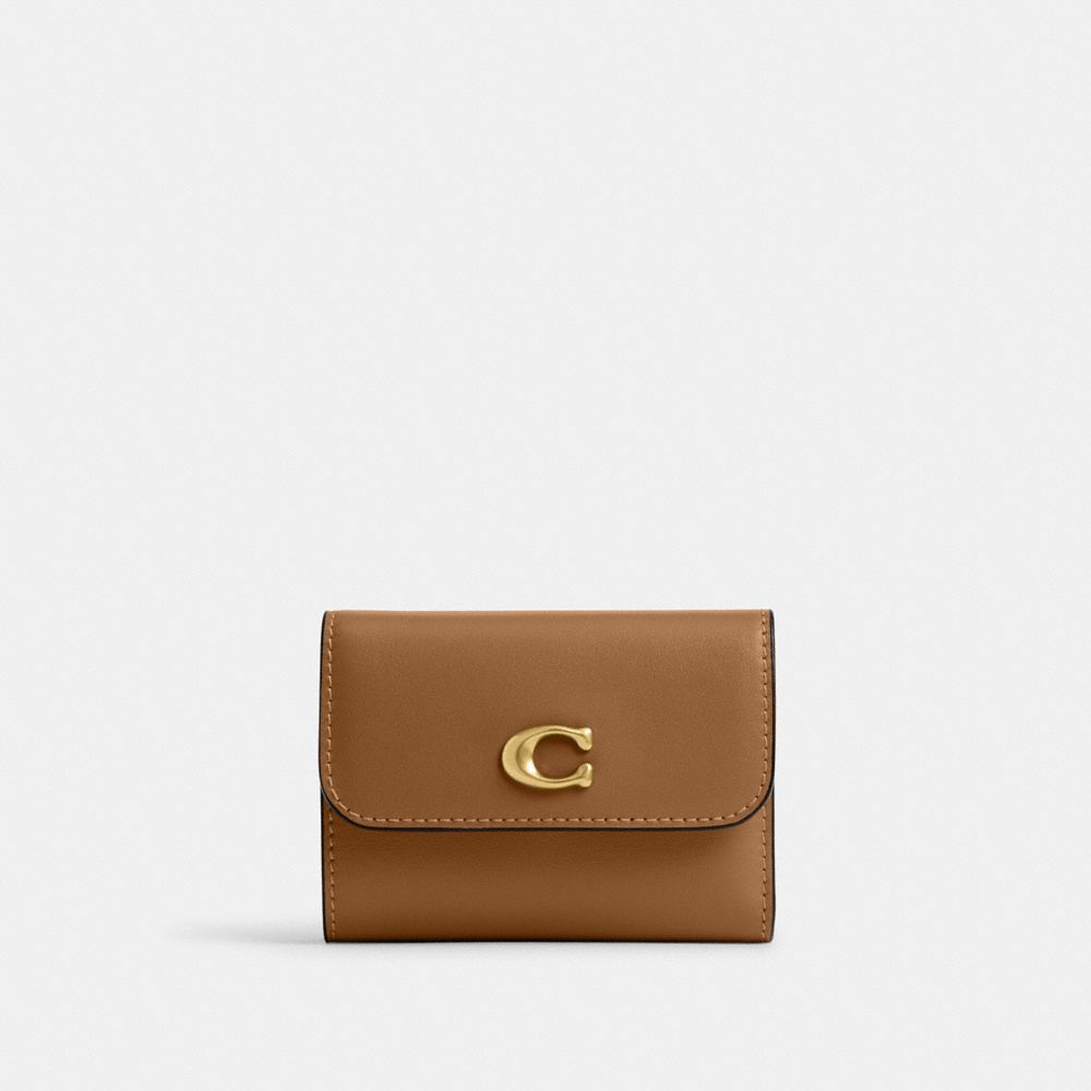 COACH®,Essential Card Holder Wallet,Calfskin Leather,Card Case,Logo,Metal,Casual,Brown,Front View