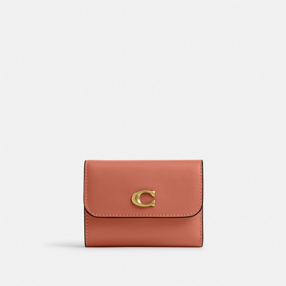 COACH®,PORTEFEUILLE PORTE-CARTES ESSENTIEL,Cuir lisse,Laiton/Pêche foncé,Front View