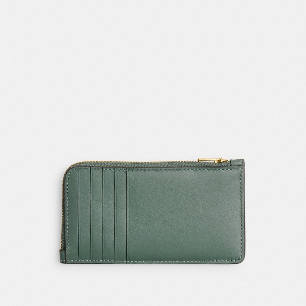 COACH®,New York Zip Card Case,Calfskin Leather,Card Case,Word Embellishment,Logo,Casual,Green,Back View