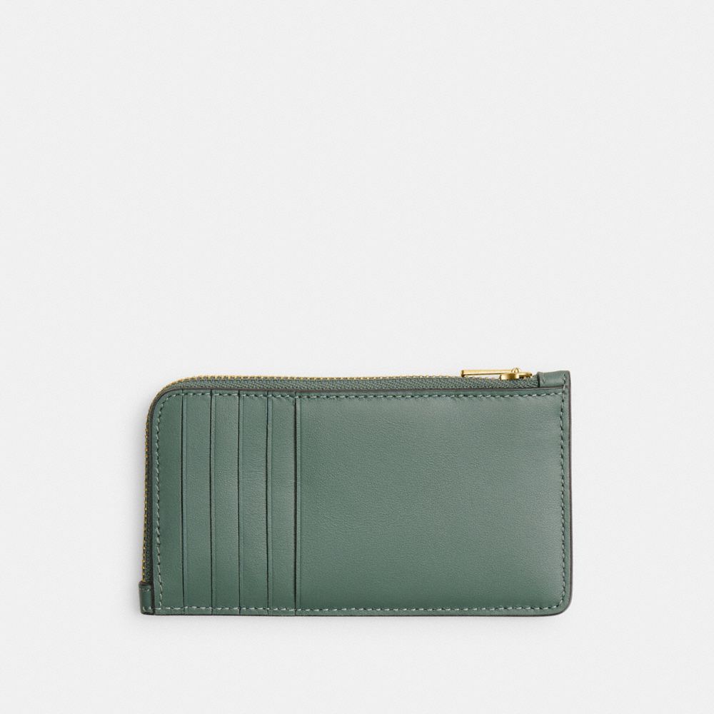 COACH®,New York Zip Card Case,Calfskin Leather,Card Case,Logo,Word Embellishment,Casual,Green,Back View