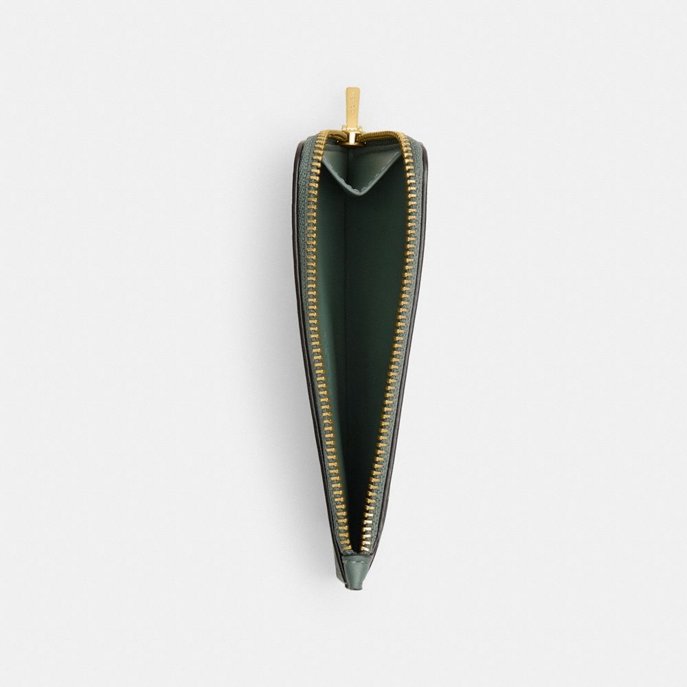 COACH®,New York Zip Card Case,Calfskin Leather,Card Case,Word Embellishment,Logo,Casual,Green,Inside View,Top View