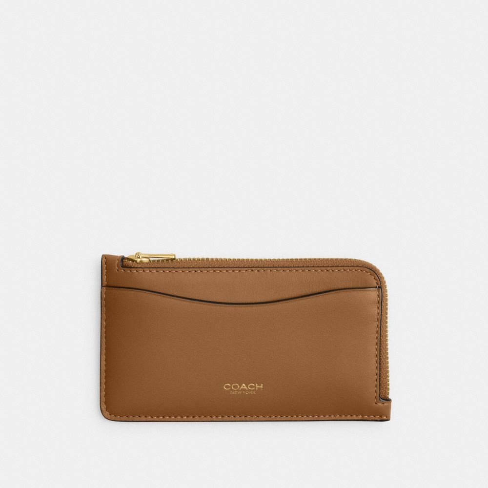 COACH®,New York Zip Card Case,Calfskin Leather,Card Case,Logo,Word Embellishment,Casual,Brown,Front View