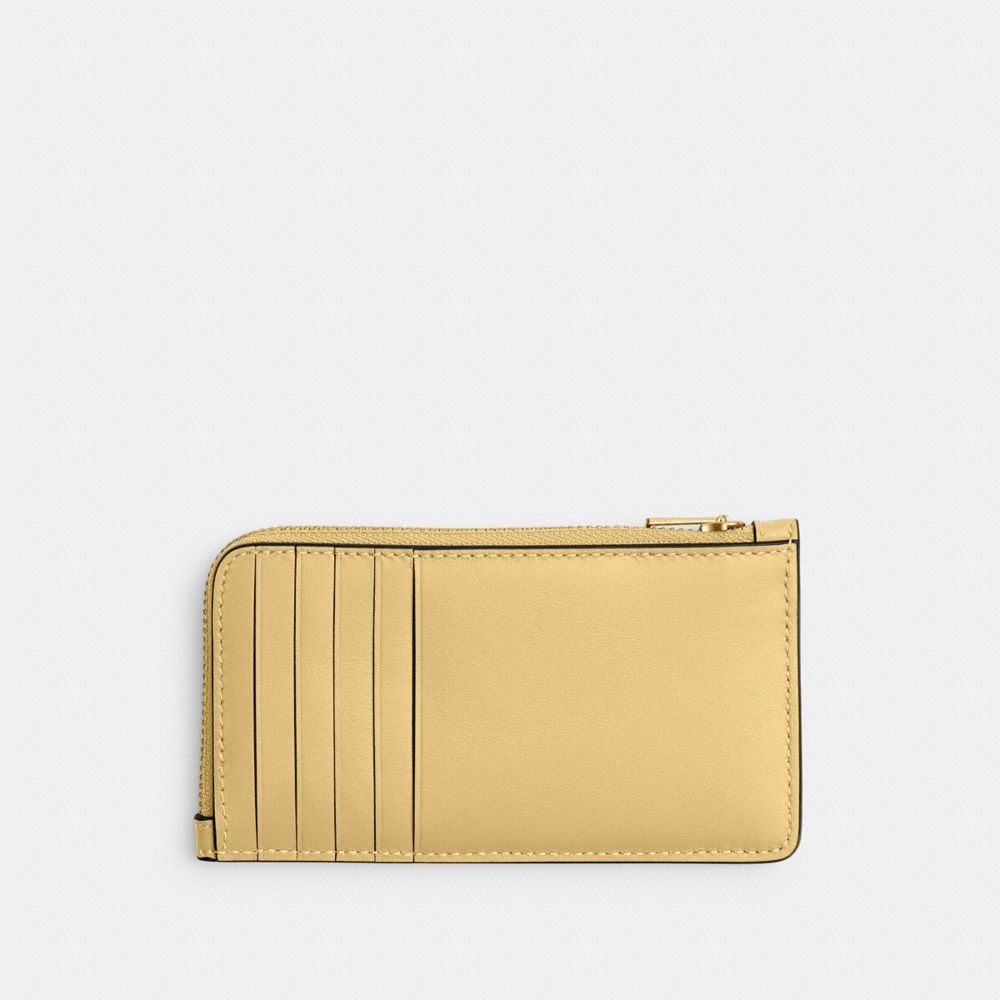 COACH®,New York Zip Card Case,Calfskin Leather,Card Case,Word Embellishment,Logo,Casual,Beige,Back View