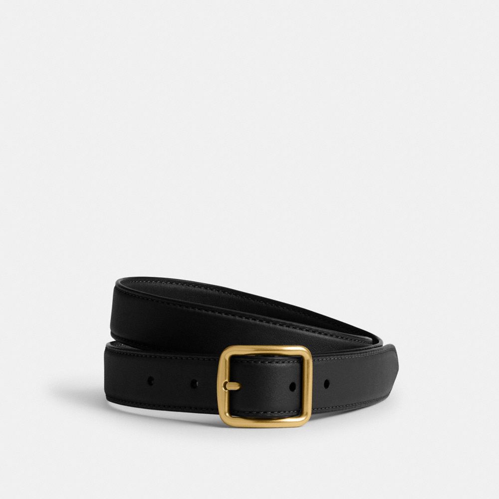 COACH®,Classic Buckle Belt With Hip Detail, 25 Mm,Standard,Brass Gold,Work,Black,Front View image number 0