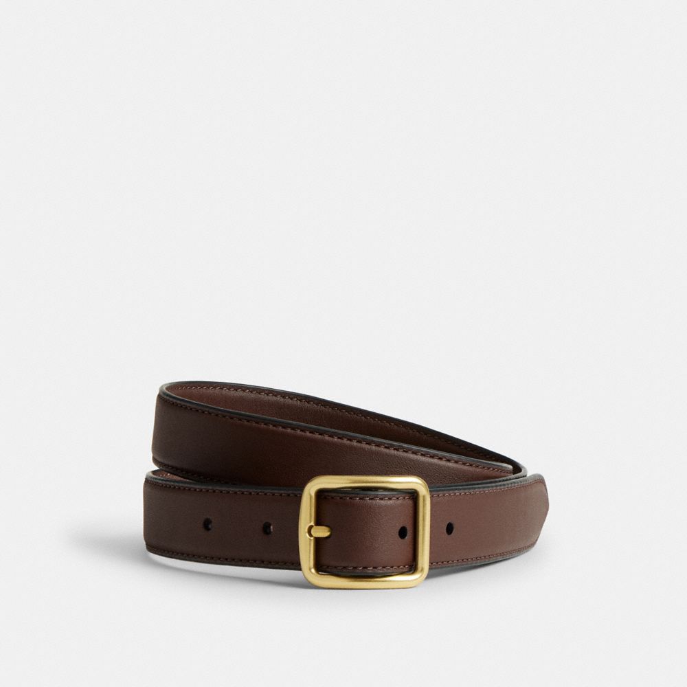 COACH®,Classic Buckle Belt With Hip Detail, 25 Mm,Standard,Brass Gold,Work,Brown,Front View image number 0