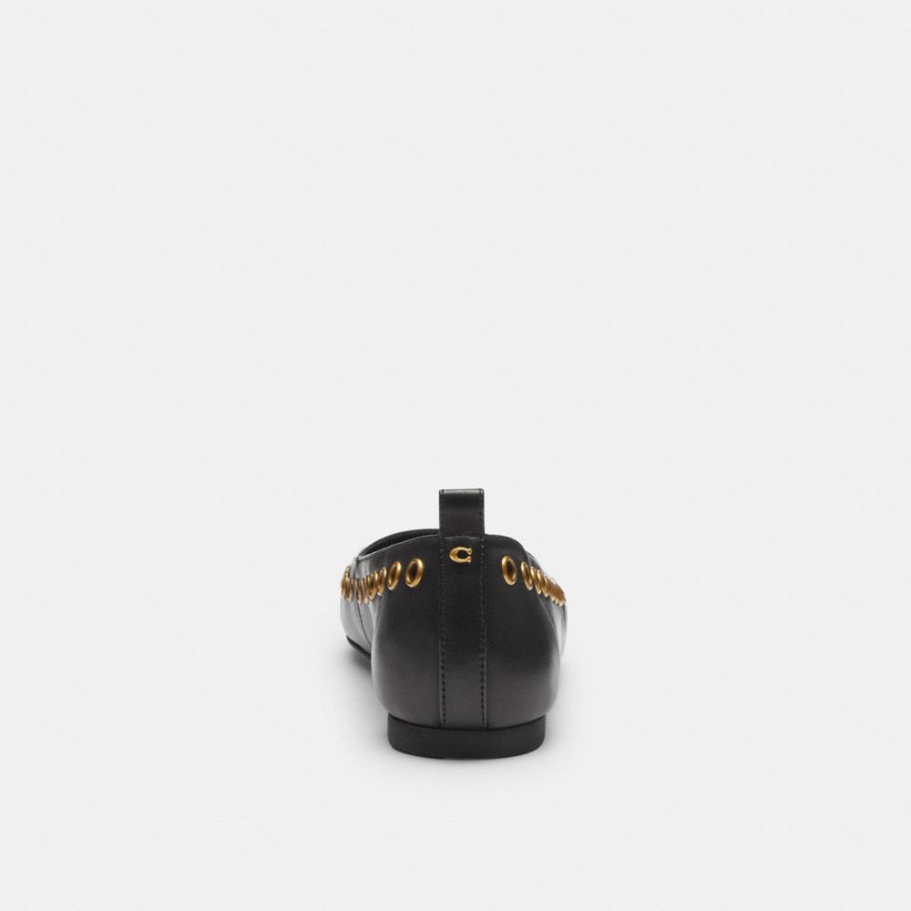 COACH®,Wendie Ballet With Grommets,Nappa Leather,Rubber,Ballet Flats,Grommet,Pull Tab,Casual,Black,Alternate View