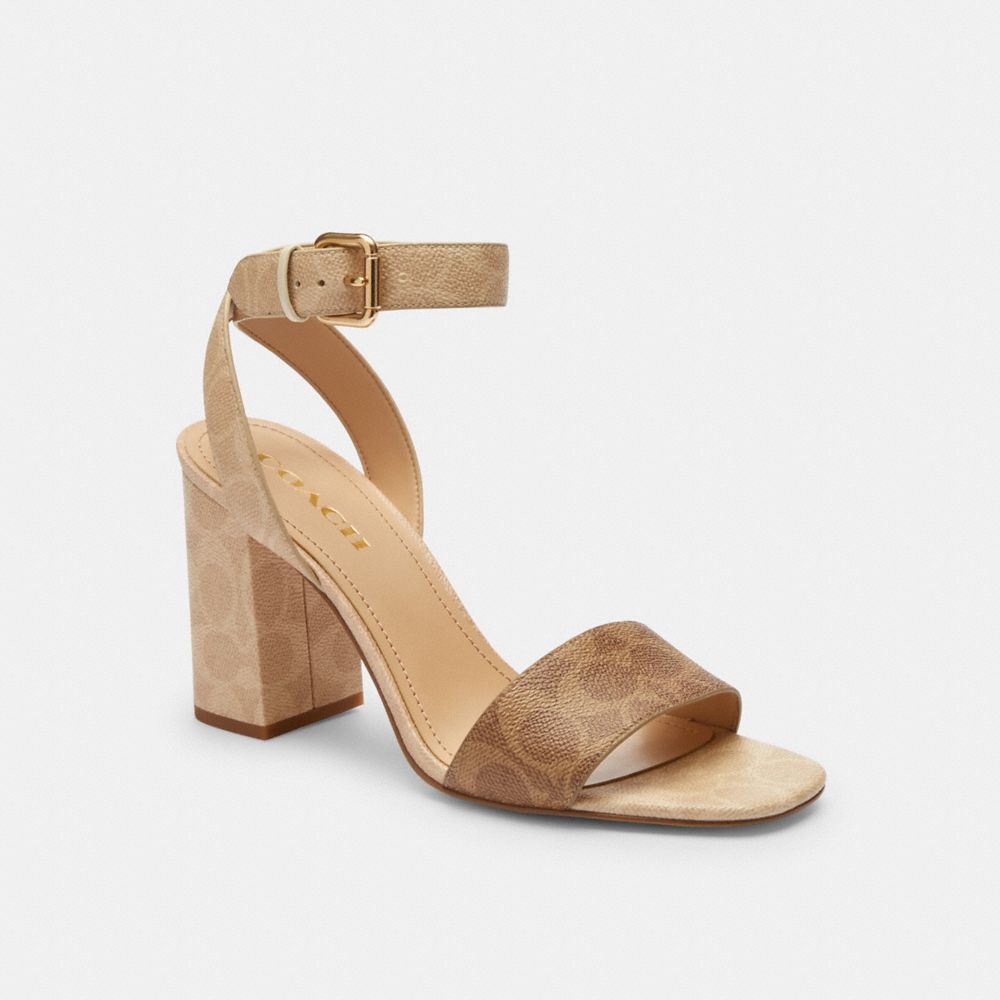 COACH®,Shelby Sandal In Signature Canvas,Rubber,Canvas,Sandals,Day Party,Beige,Front View
