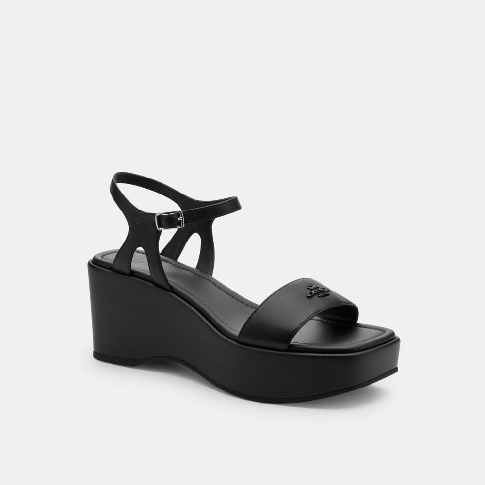 COACH®,Gale Wedge Sandal,Black,Front View