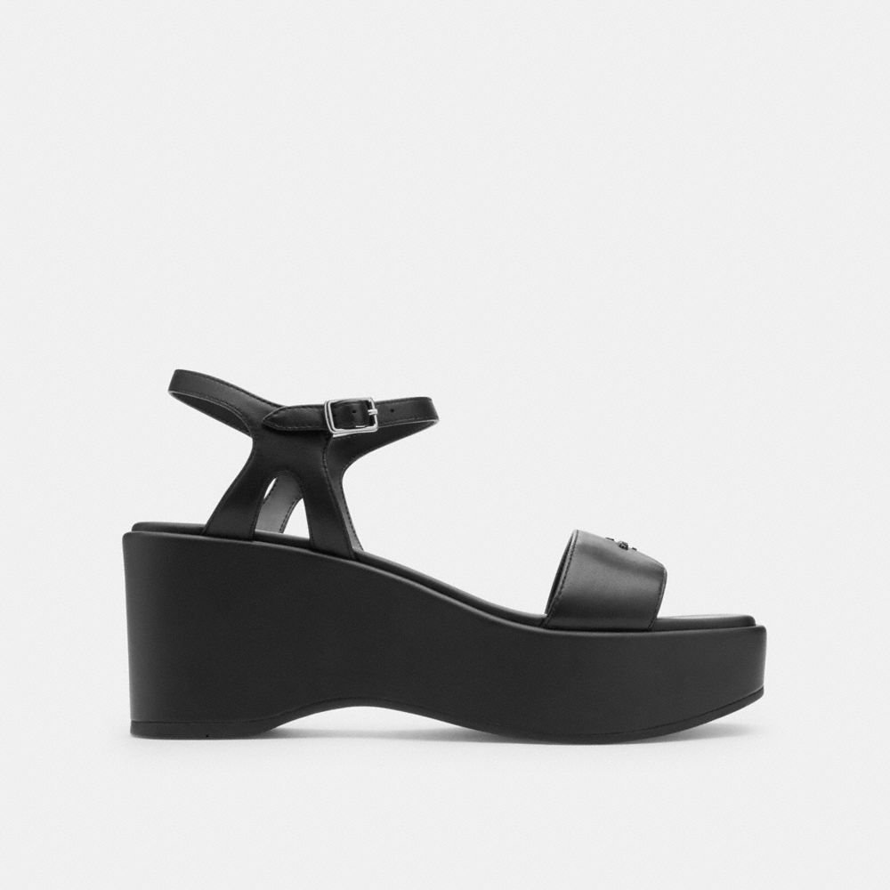 COACH®,Gale Wedge Sandal,Black,Angle View