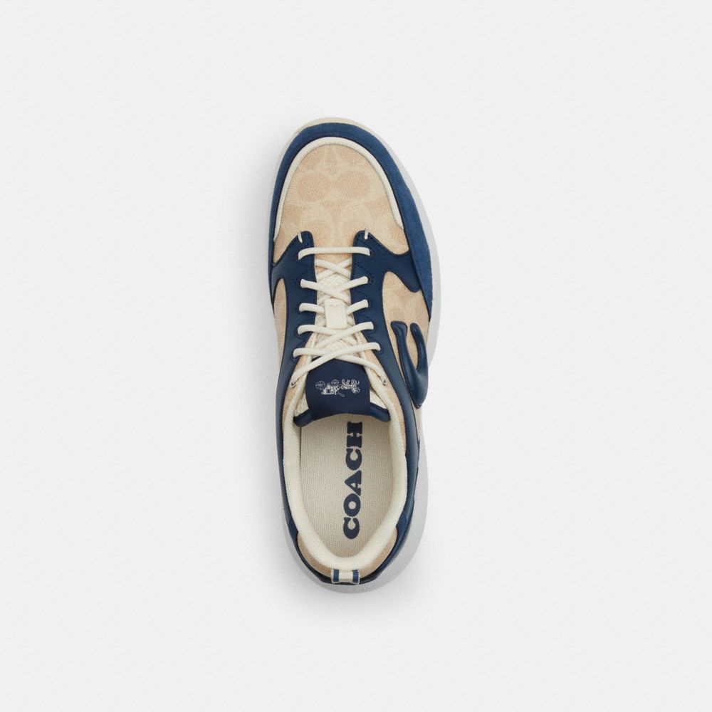COACH®,Strider Sneaker In Signature Canvas,Leather,Canvas,Mesh,Rubber,Activewear,Casual,Stripe,Color Block,Pull Tab,Casual,Multi Color,Inside View,Top View