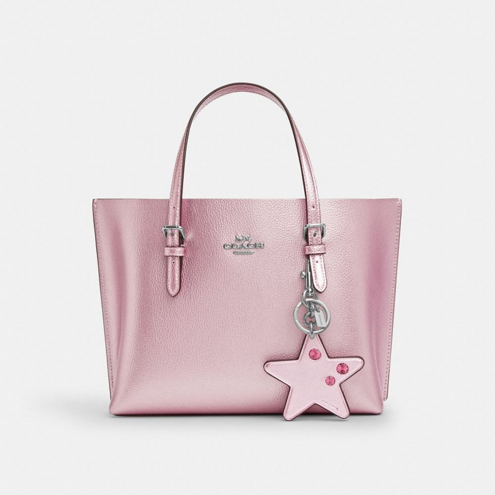 COACH®,Star Bag Charm With Gems,Leather,Bag Charm,Embossed,Rhinestones,Logo,Casual,Pink,Angle View