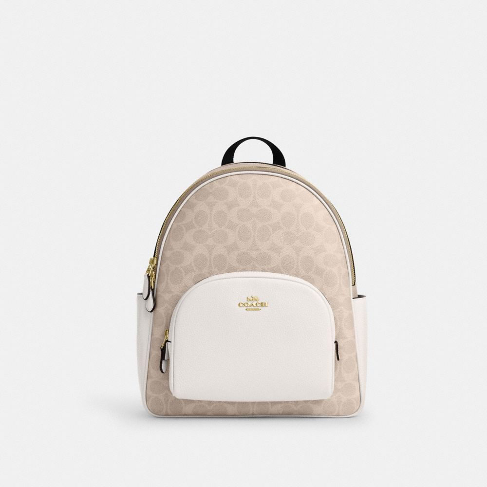 COACH®,SAC À DOS COURT EN TOILE SIGNATURE,Toile exclusive,Or/Sable/Craie,Front View