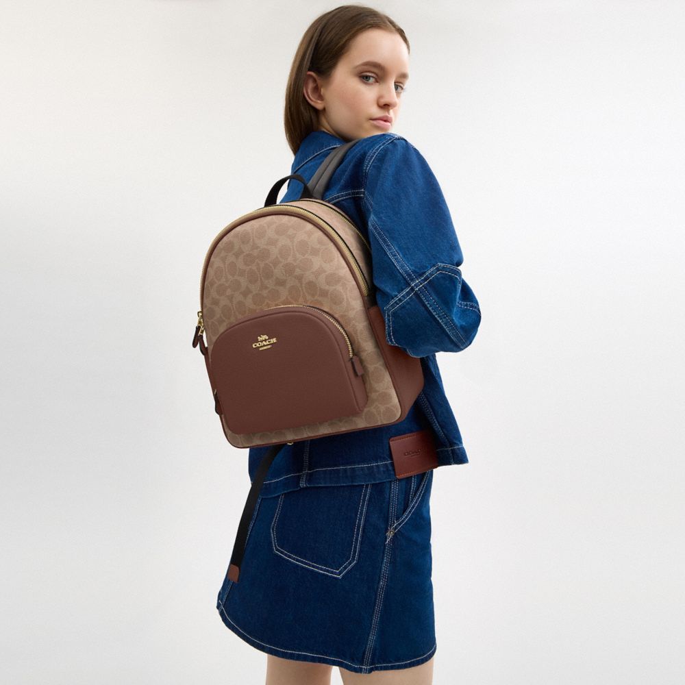 COACH®,Court Backpack In Signature Canvas,Leather,Canvas,Backpack,Color Block,Metal,Logo,Adjustable,Casual,Multi Color,Detail View