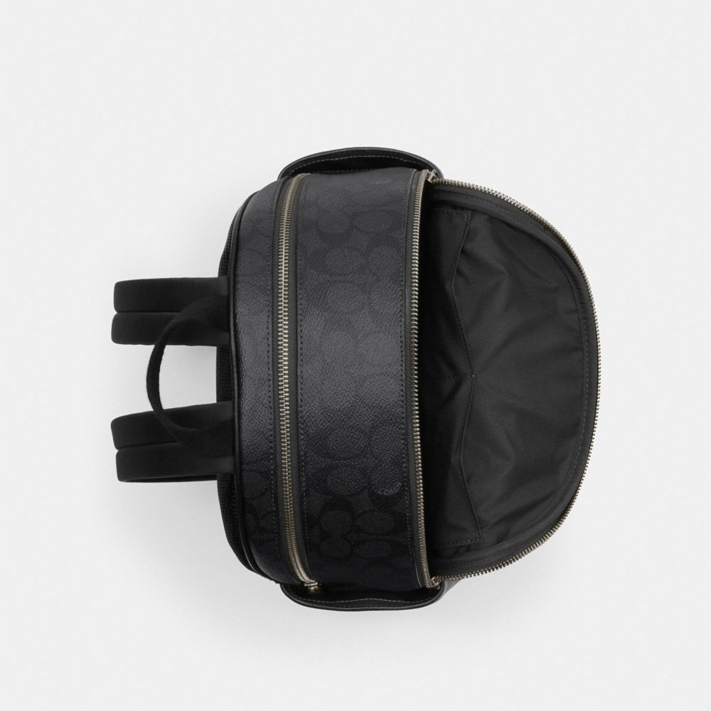 COACH®,Court Backpack In Signature Canvas,Canvas,Leather,Backpack,Logo,Metal,Color Block,Adjustable,Casual,Black,Inside View,Top View