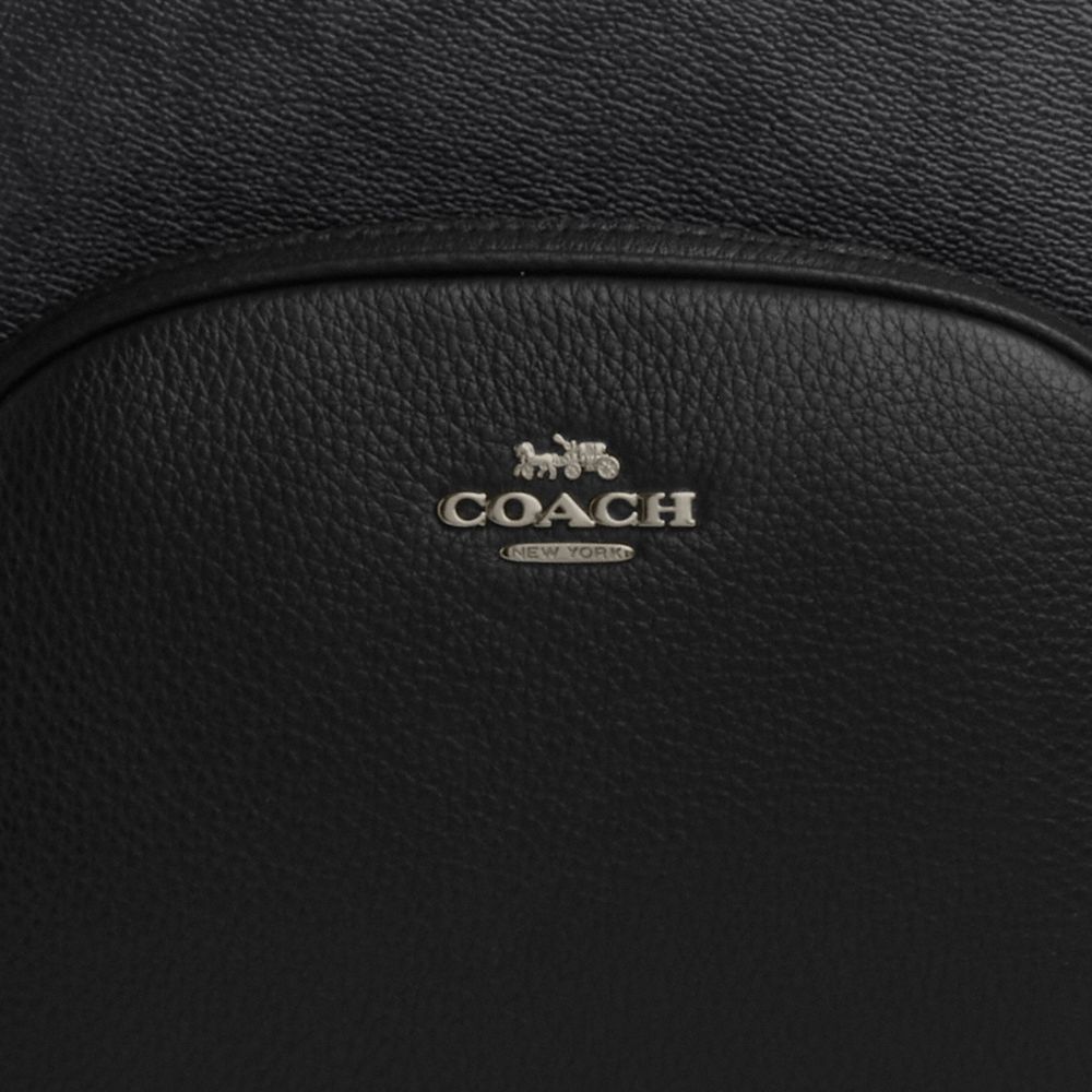 COACH®,Court Backpack In Signature Canvas,Leather,Canvas,Backpack,Logo,Metal,Color Block,Adjustable,Casual,Black