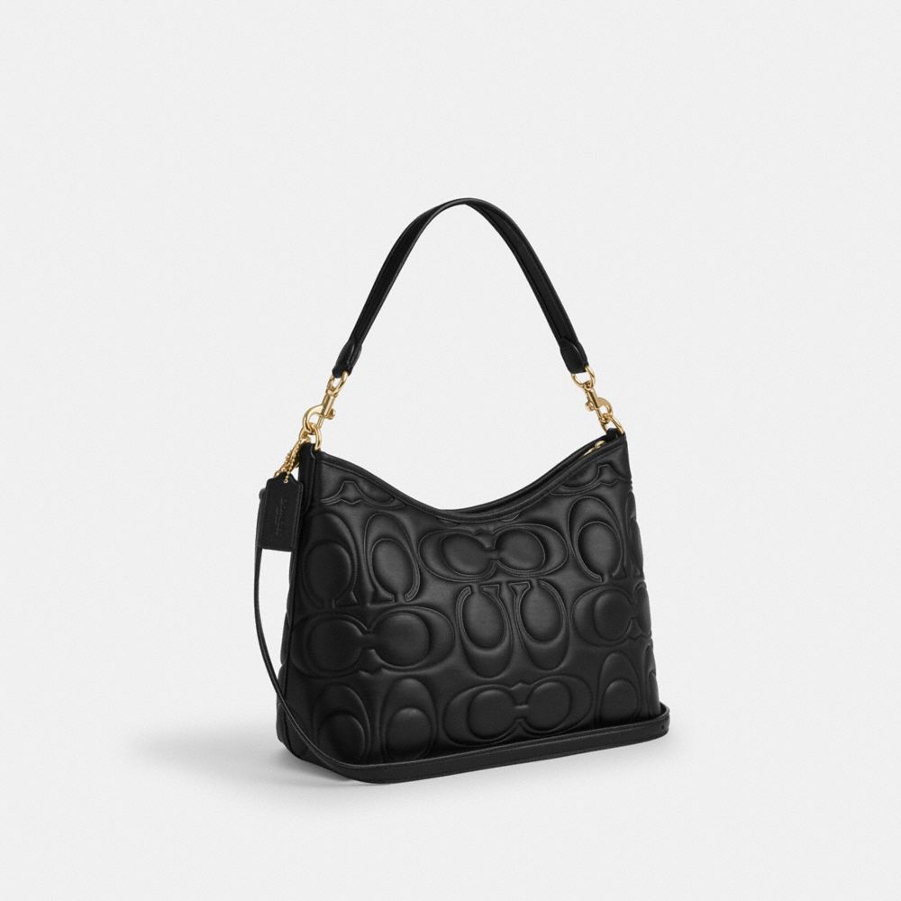 COACH®,Laurel Shoulder Bag In Signature Leather,Leather,Shoulder Bag,Casual,Black,Angle View