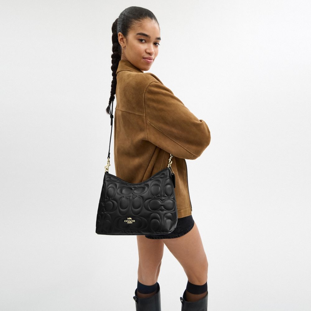 COACH®,Laurel Shoulder Bag In Signature Leather,Leather,Shoulder Bag,Casual,Black,Detail View