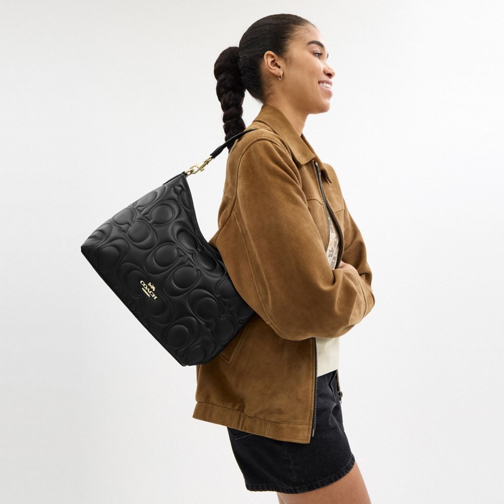 COACH®,Laurel Shoulder Bag In Signature Leather,Leather,Shoulder Bag,Casual,Black,Detail View