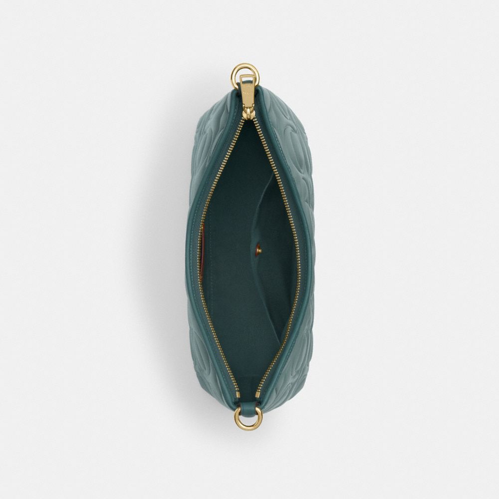 COACH®,Laurel Shoulder Bag In Blocked Signature Leather,Leather,Shoulder Bag,Piping,Casual,Teal,Inside View,Top View