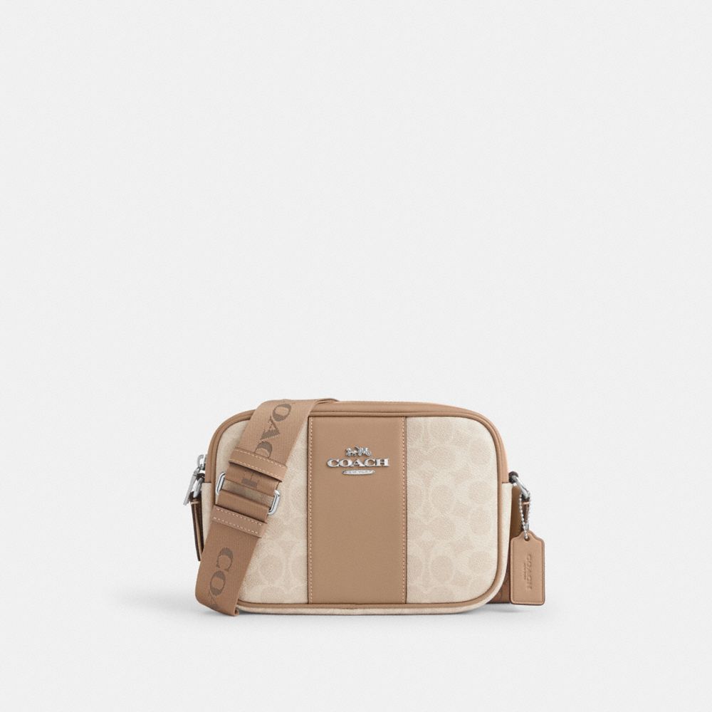 COACH®,Jamie Camera Bag In Signature Canvas With Stripe,Beige,Front View