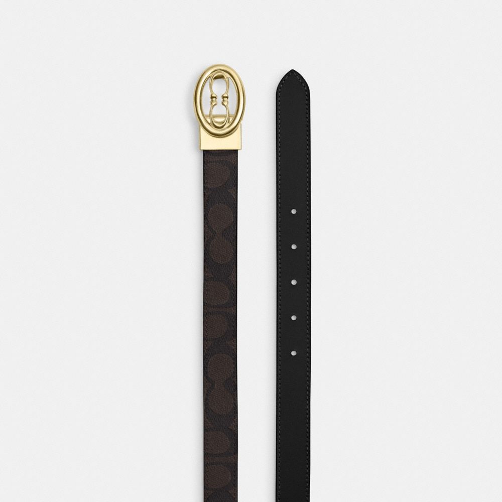 COACH®,Signature Buckle Cut To Size Belt, 25 Mm,Canvas,Calfskin Leather,Standard,Piping,Day Party,Black,Angle View