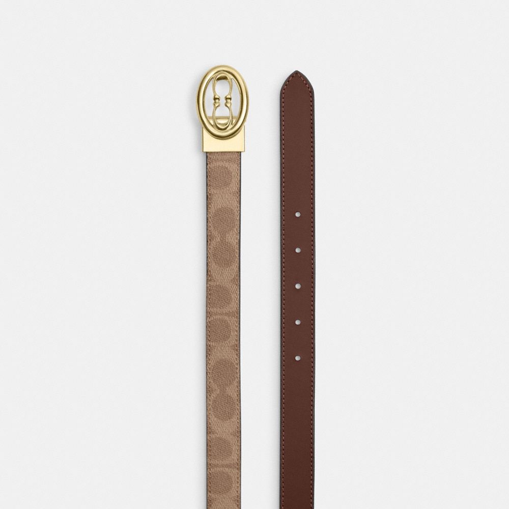 COACH®,Signature Buckle Cut To Size Belt, 25 Mm,Canvas,Calfskin Leather,Standard,Piping,Day Party,Brown,Angle View