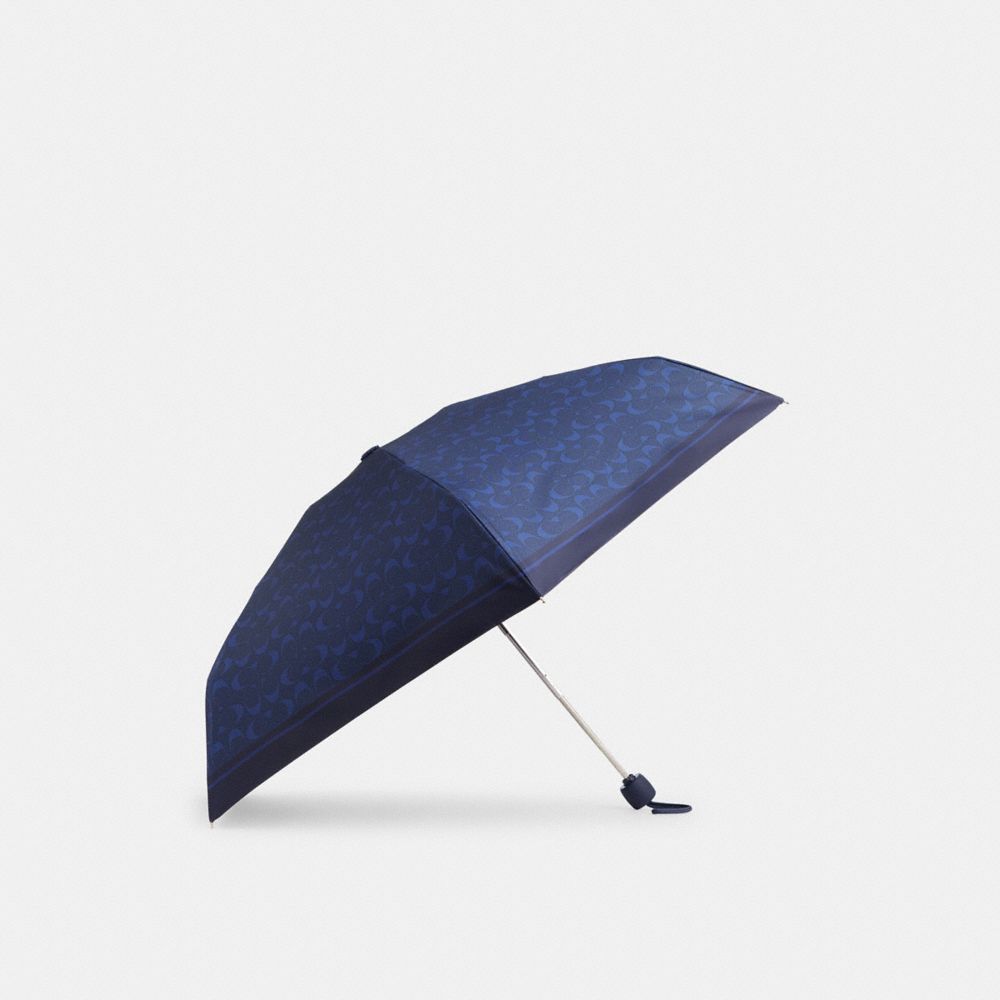 COACH®,UV Protection Mini Umbrella In Signature Print ,Classic Umbrella,Casual,Navy,Front View